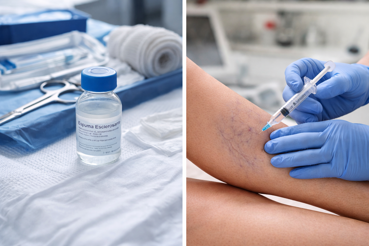 Proceso clínico de escleroterapia en Madrid: material médico y entorno de consulta